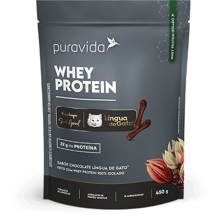 Whey Protein - 100% Isolado - Sabor Língua de Gato - 450g _ Puravida