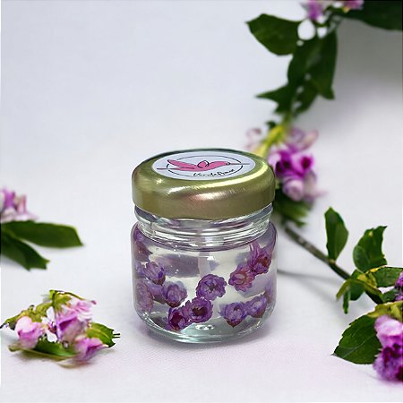 Mini vela gel personalizada com flores e tampa metal