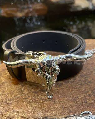 Cinto Country De Couro Fivela Cranio Longhorn