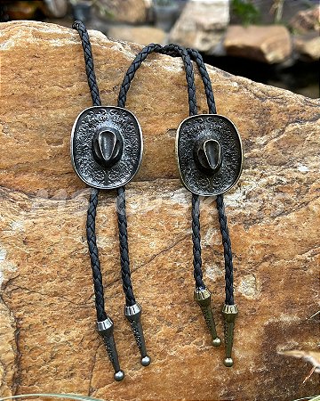 Bolo Tie Colar Couro Country Gravata - Chapéu