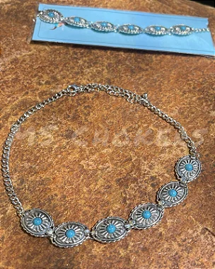 Choker / Colar Country Western Conchos Turquesa
