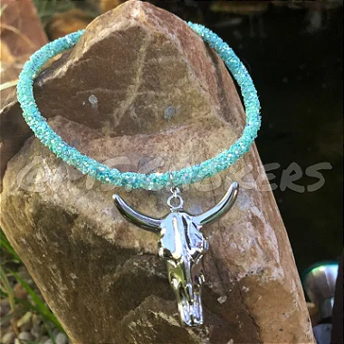 Choker Country de Brilho Crânio LongHorn - Diversas Cores