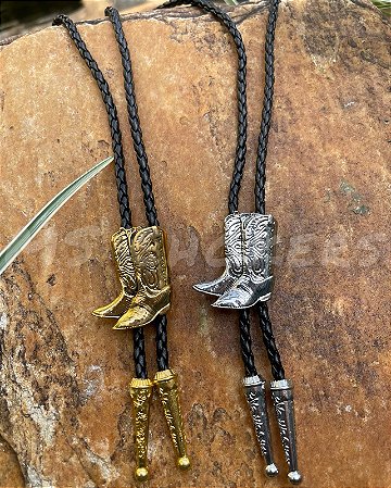 Bolo Tie Colar Couro Country Gravata - Bota