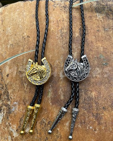 Bolo Tie Colar Couro Country Gravata - Ferradura de Cavalo