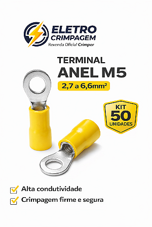 Terminal Anel Amarelo M5 AN2450 2,7 a 6,6mm² – 50 Unidades