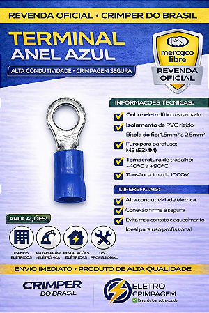 Terminal Anel Azul M5 AN2435-C 1,3 a 2,6mm² – 100 Unidades
