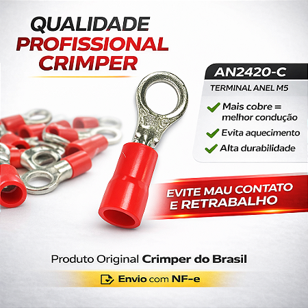 Terminal Anel Vermelho M5 AN2420-C 0,25 a 1,6mm² – 100 Unidades