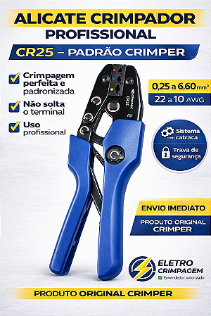 ALICATE CR25 – CRIMPAGEM DE TERMINAIS PRÉ-ISOLADOS 0,25 A 6,60 mm² – CRIMPER