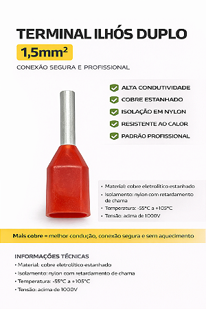 Terminal Ilhós Duplo Tubular 1,0mm² CT3906 Nylon – 50un Crimper