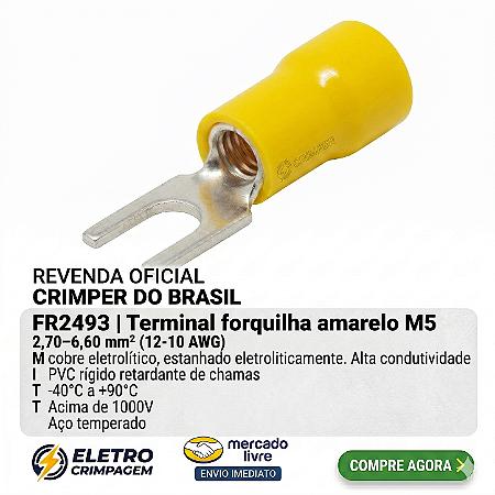 Terminal Forquilha Amarelo M5 2,7 a 6,6mm² FR2493 – 25un Crimper