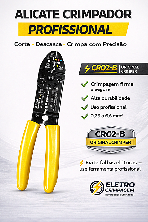 Alicate CR02-B Crimper Corta Descasca e Crimpa Terminais 0,25 a 6,60mm²