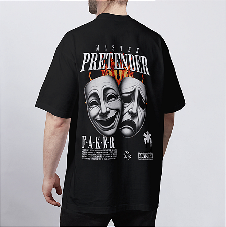 CAMISETA OVERSIZED PRETA MÁSCARAS FAKER
