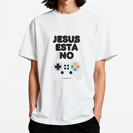 Camiseta Masculina Básica Branca Jesus no Controle