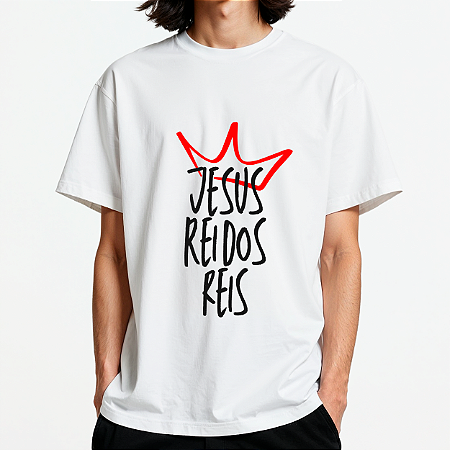 Camiseta Masculina Básica Branca Jesus Rei dos Reis
