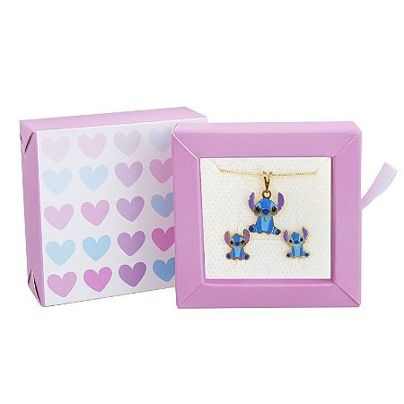 Conjunto brinco e colar Stitch no banho de ouro