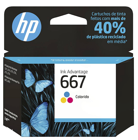 Cartucho de Tinta HP 667 Colorido Original | HP DeskJet Ink Advantage 2376, 2776, 6476, 2874 |