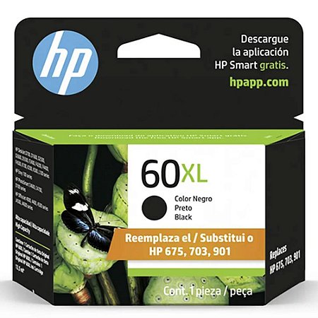 Cartucho de Tinta HP 60XL Preto Original | HP Deskjet F4224, HP Deskjet F4480, HP Deskjet F4580, HP Deskjet D1660, HP Photosmart - D110a, HP ENVY 100 D410a, HP Photosmart C4780. |