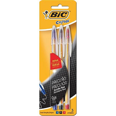 Caneta Esferográfica Cristal Fina Blister 3 unid. - BIC