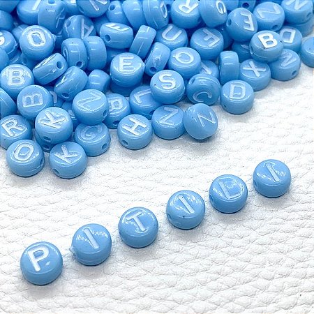Miçanga Infantil Letra Azul 7mm 100g Pulseira - 740 Peças