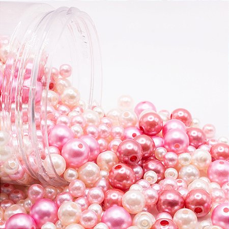 Mix De Pérolas Abs Rosa  Para Tiara Bordada - 100 Gramas