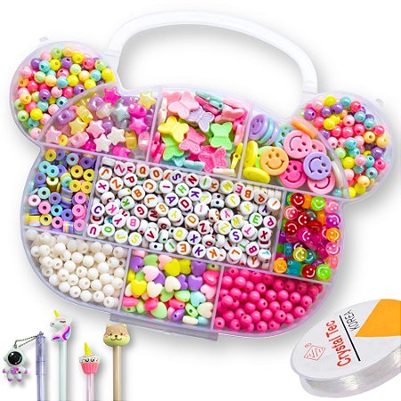 Kit Miçanga Infantil Colorida Para Pulseira e Colar 850 Pçs