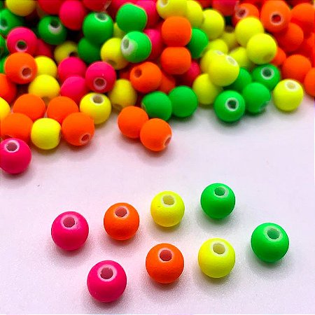 Miçangas Bola Emborrachada 6mm Neon - Aprx 800 Peças