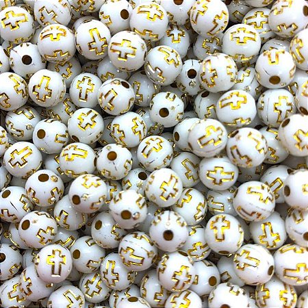 Miçangas Bola Com Cruz Dourada 8mm Terço - Aprx 360 Peças