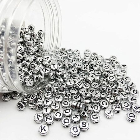 Miçanga Letra Prateada 7mm 100g  Artesanato - Aprx 740 Peças