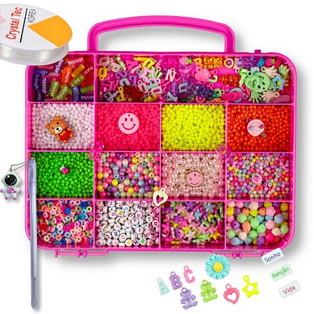 Kit Miçanga Para Montar Pulseira Infantil 4000 Peças + Fio