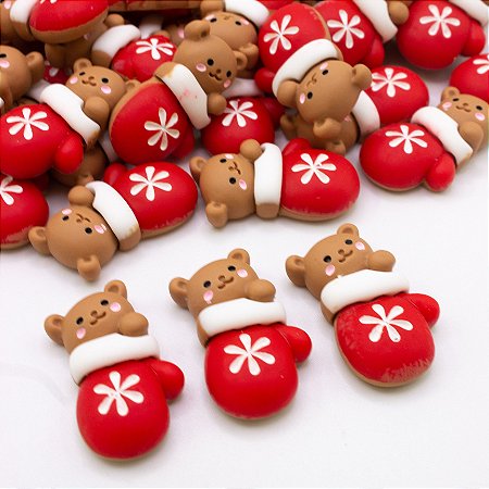 Apliques Decoração de Natal Ursinho 10pçs Laço Resina