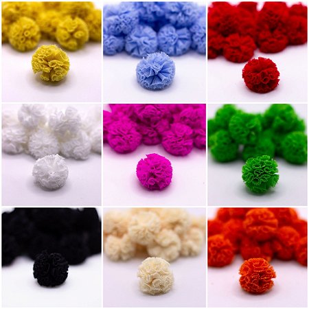 50 Peças Pompom De Malha Tule Poliéster 25mm Várias Cores