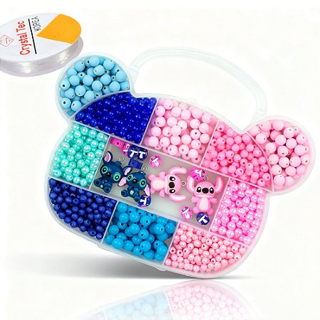 Kit Miçanga Infantil Stitch Para Pulseira e Colar + Fio