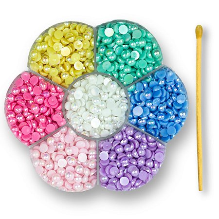 Kit Meia Pérola Irisada 5mm Para Artesanato + Pega Strass
