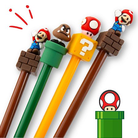Kit Caneta Gel  Papelaria Fofa Ponta Fina Criativa do Super Mario com 3/6/9/12 Pçs