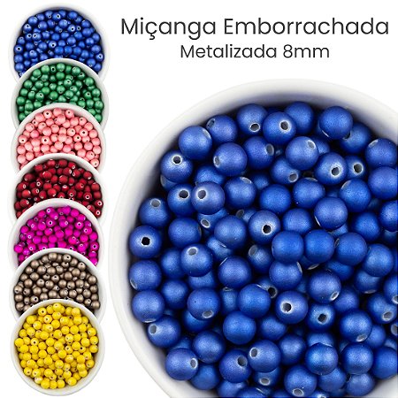Miçanga Bola Emborrachada Metalizada 8mm - 100g