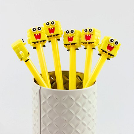 Caneta em Gel Papelaria Fofa Aesthetic Bob Esponja  6 Canetas Ponta Fina Divertida