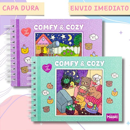 Livro de Colorir Cozy Friends Capa Dura Holográfica 48 Desenhos