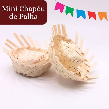 Mini Chapéu de Palha Festa Junina  20 a 60 Unidades Miniatura 7x7
