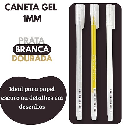 Caneta Gel Metálico Blister Branca, Prata, Dourada 0,6mm 3 Unidades Para Detalhes
