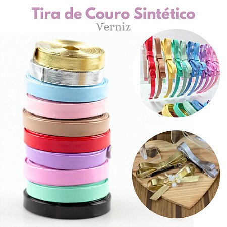 Tira de Couro Sintético Verniz  10mm Para Laço Tiara Artesanato 2 Metros