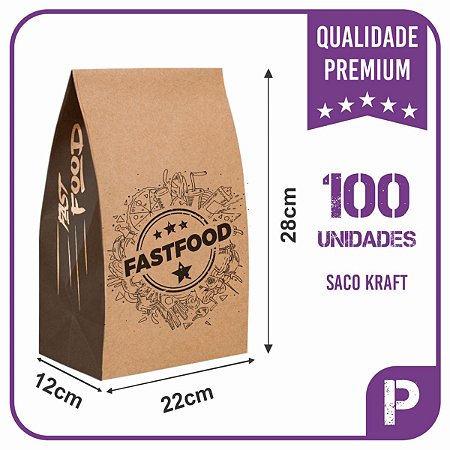 Sacos Kraft FastFood Delivery - P (22x12x28) -  100 unidades