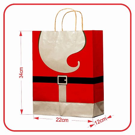 Sacola Kraft Feliz Natal Papai Noel 10 Unidades - 22x12x34 M