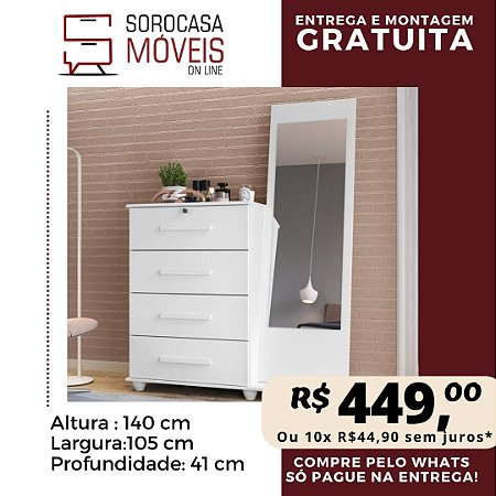 CÔMODA TRENTO 4 GAVETAS COM ESPELHO ALBATROZ