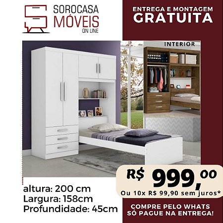 DORMITÓRIO CANCUN J&A SOLTEIRO ROUPEIRO / CAMA