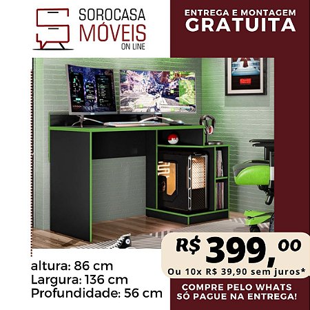 ESCRIVANINHA MESA GAMER PLAY ALBATROZ PRETO FOSCO