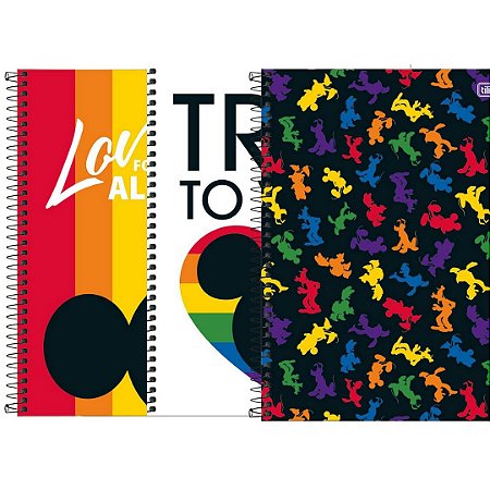 Caderno Universitário Michey Mouse Rainbow 80 Folhas