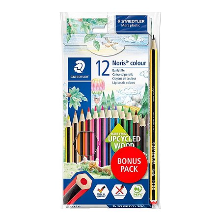 Kit com ​​​​​​​Lápis de Cor Staedtler Noris Colour, Lápis Preto HB 2 e Borracha