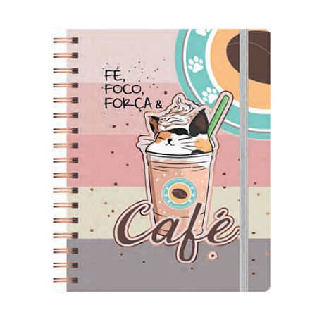 Caderno Universitário Reposicionável Gato Café - 80 Folhas
