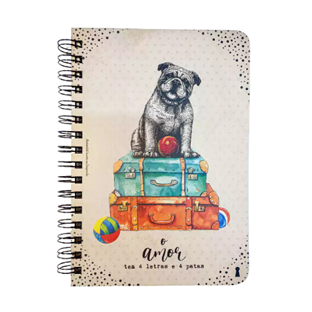 Caderno Espiral de Madeira Cachorro Amor - 80 Folhas
