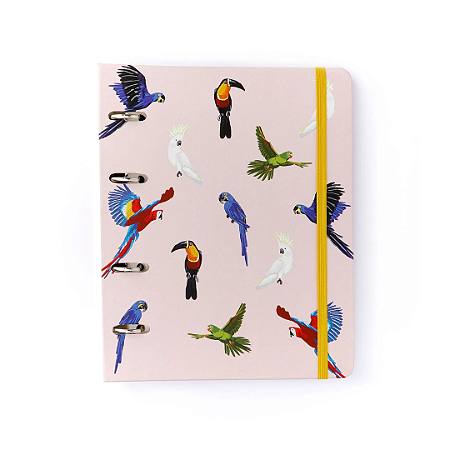Caderno Argolado Pássaros Pautado & Pontilhado A5 Rosa